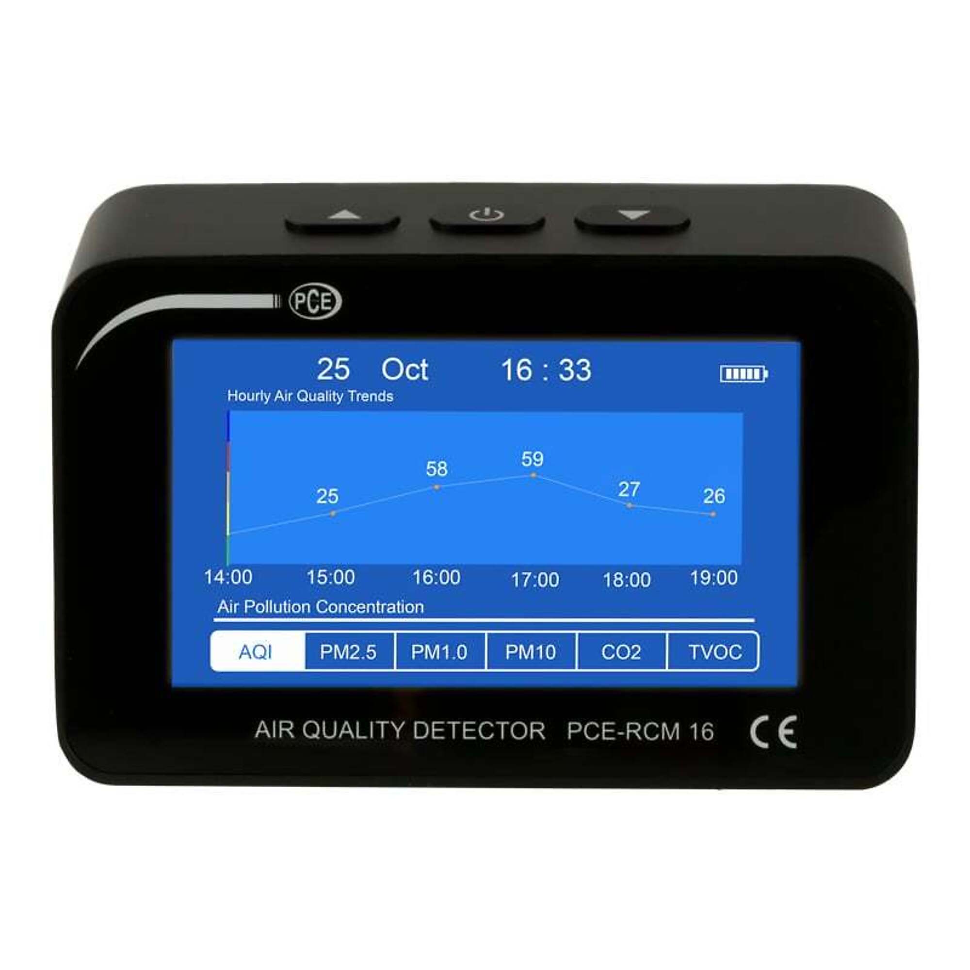 PCE Air Quality Meter — 4.3in. Display, Model# PCE-RCM 16